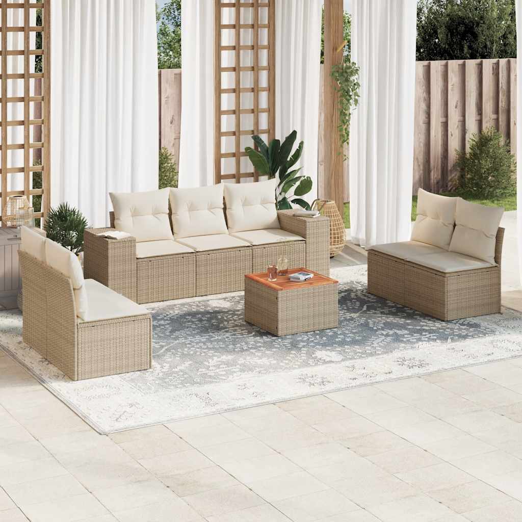 8 Pcs conjunto de sofás p/ jardim com almofadões vime PE bege