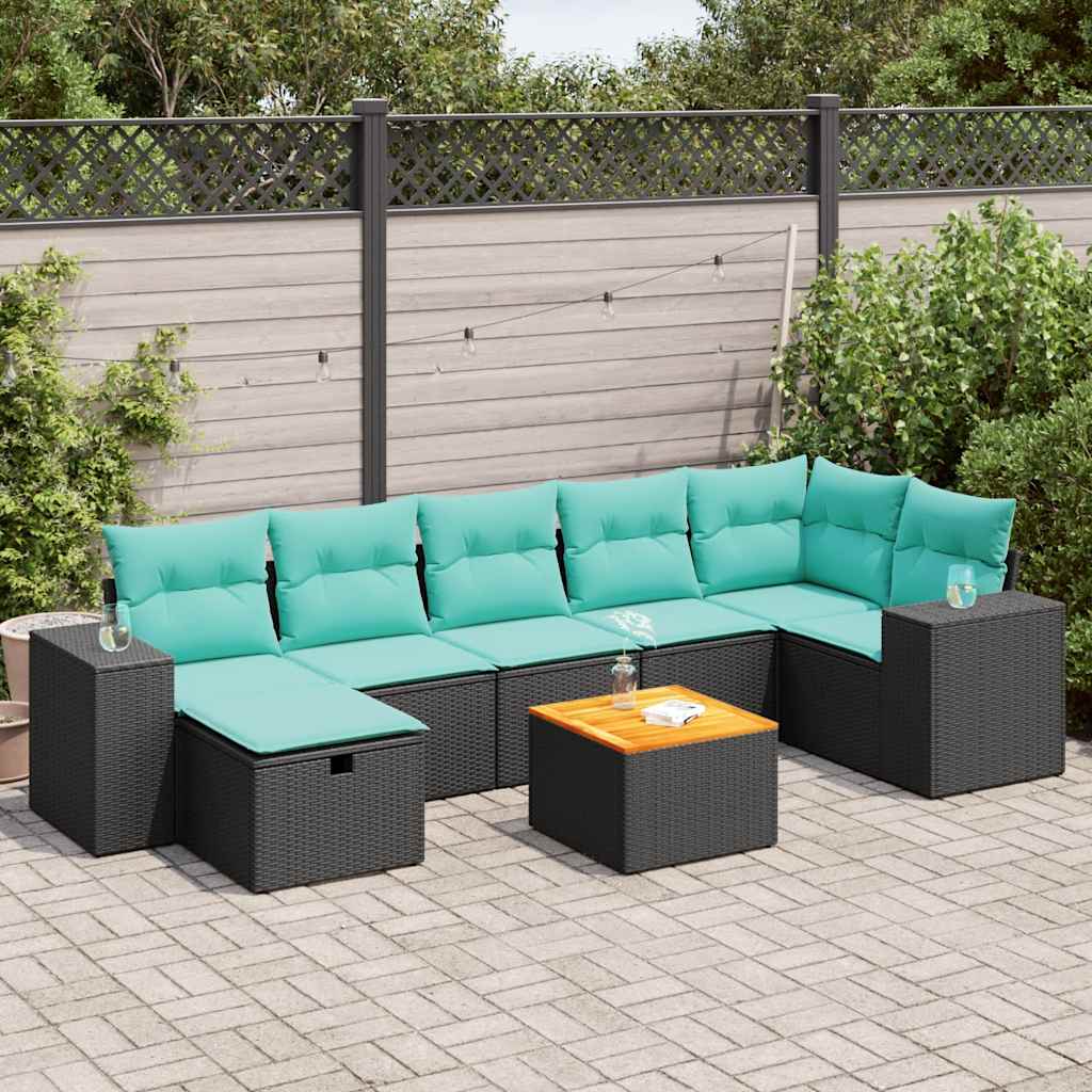8 Pcs conjunto sofás de jardim com almofadões vime PE preto