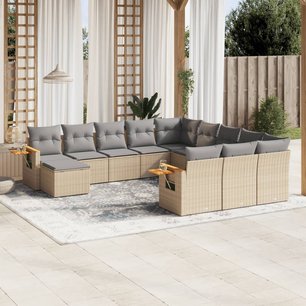 11 Pcs conjunto sofás de jardim c/ almofadões vime PE bege