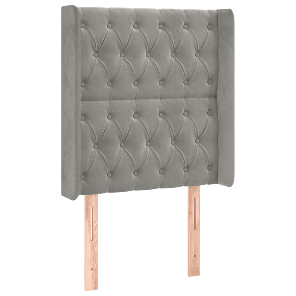 Cabeceira cama c/ luzes LED veludo 83x16x118/128 cm cinza-claro