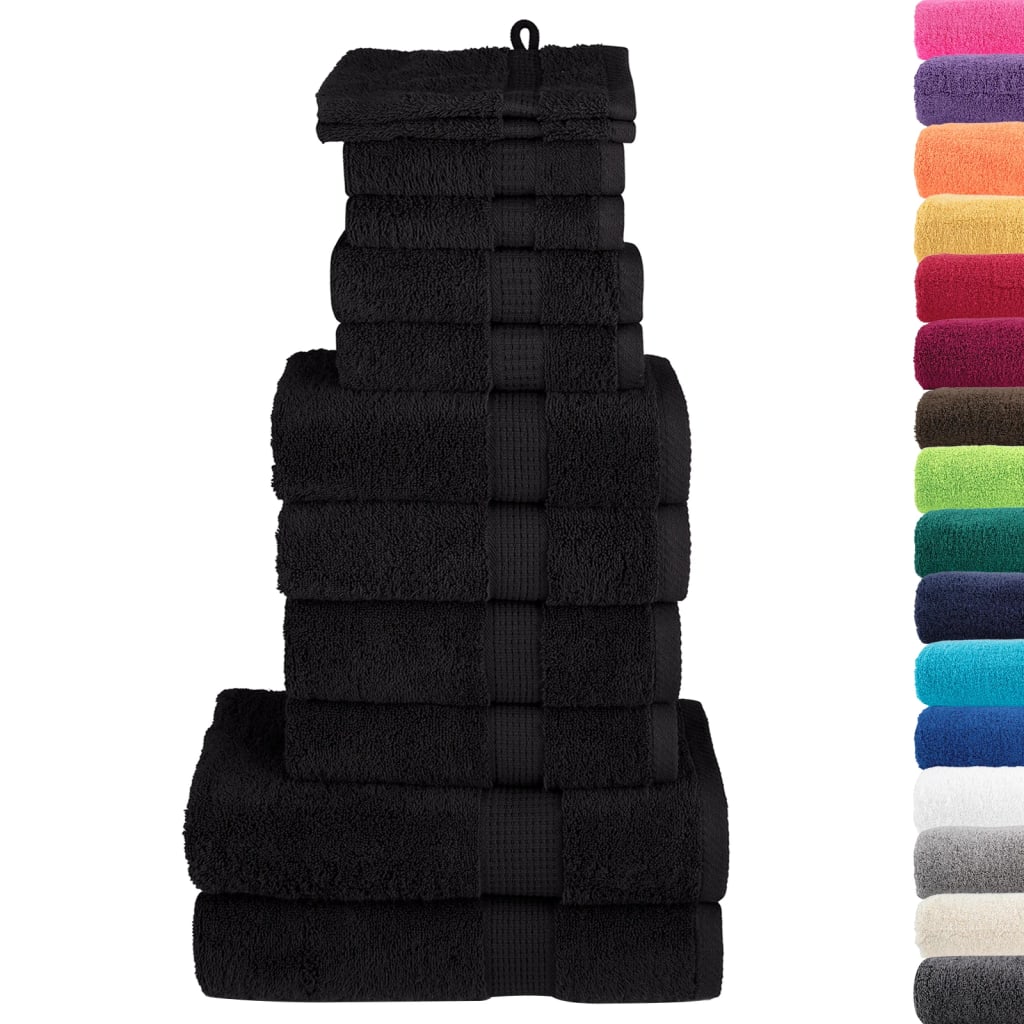 12Pcs conjunto toalhas banho premium solund 600 gsm preto