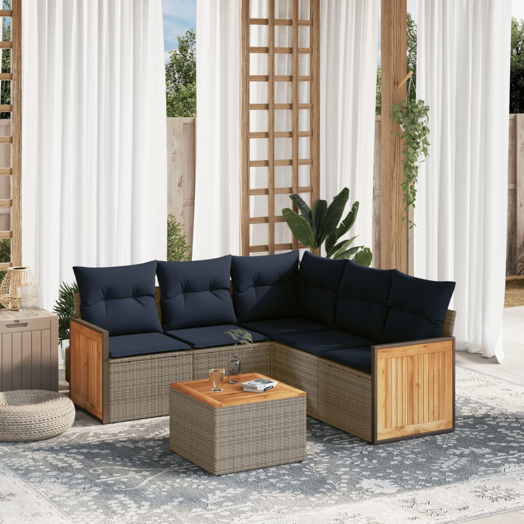 Conjunto de sofá de jardim com 6 peças e almofadas em rattan sintético cinza