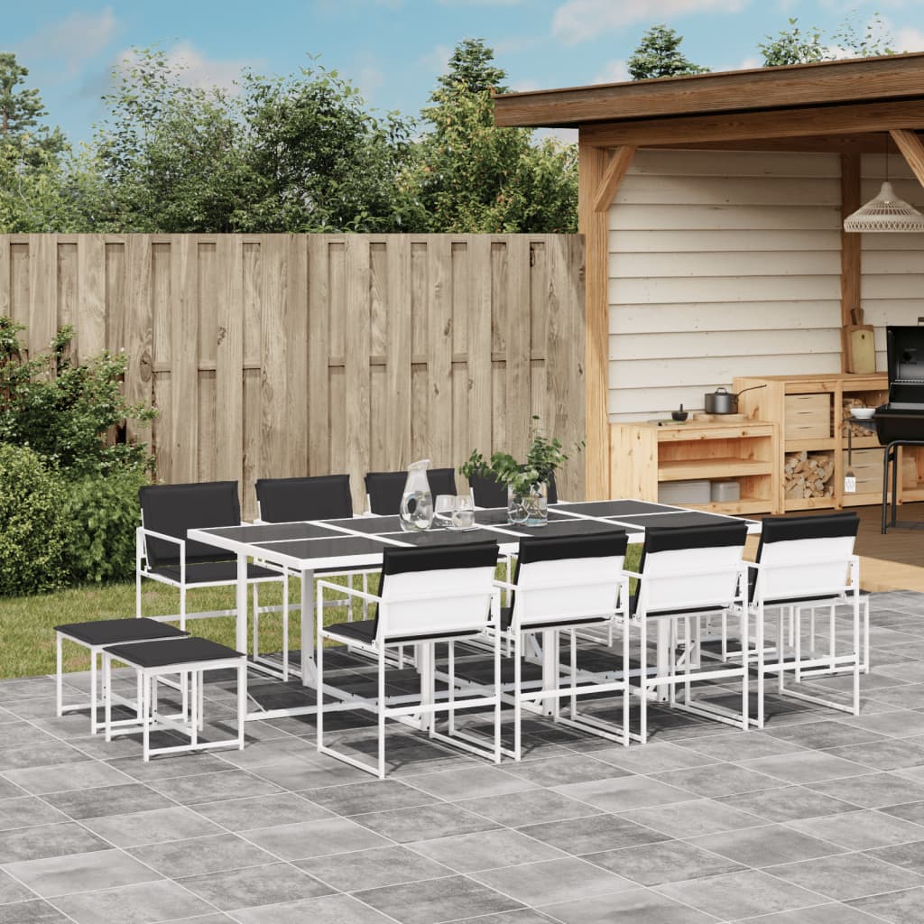 13 Pcs conj. de jantar p/ jardim c/ almofadões textilene branco