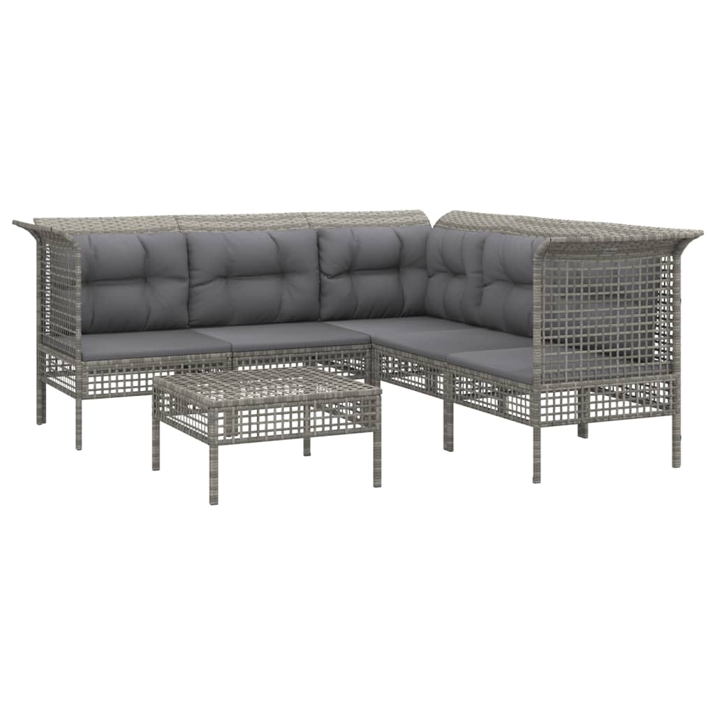 6 Pcs conjunto lounge de jardim c/ almofadões vime PE cinzento