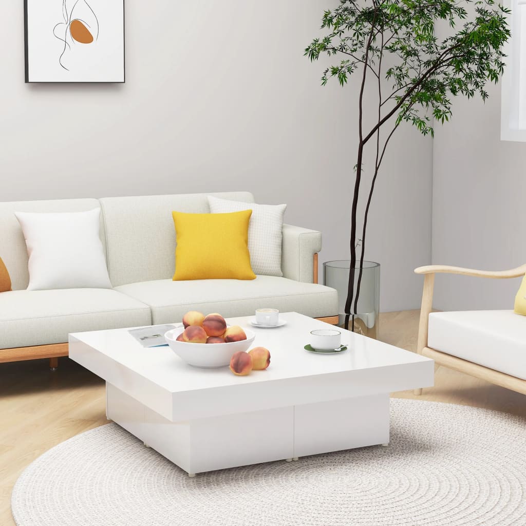 Mesa de centro 90x90x28cm derivados de madeira branco brilhante