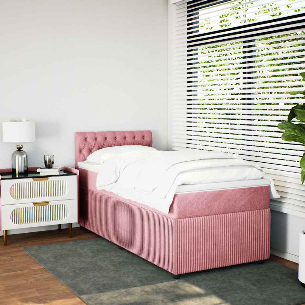 Cama com molas/colchão 100x200 cm veludo rosa