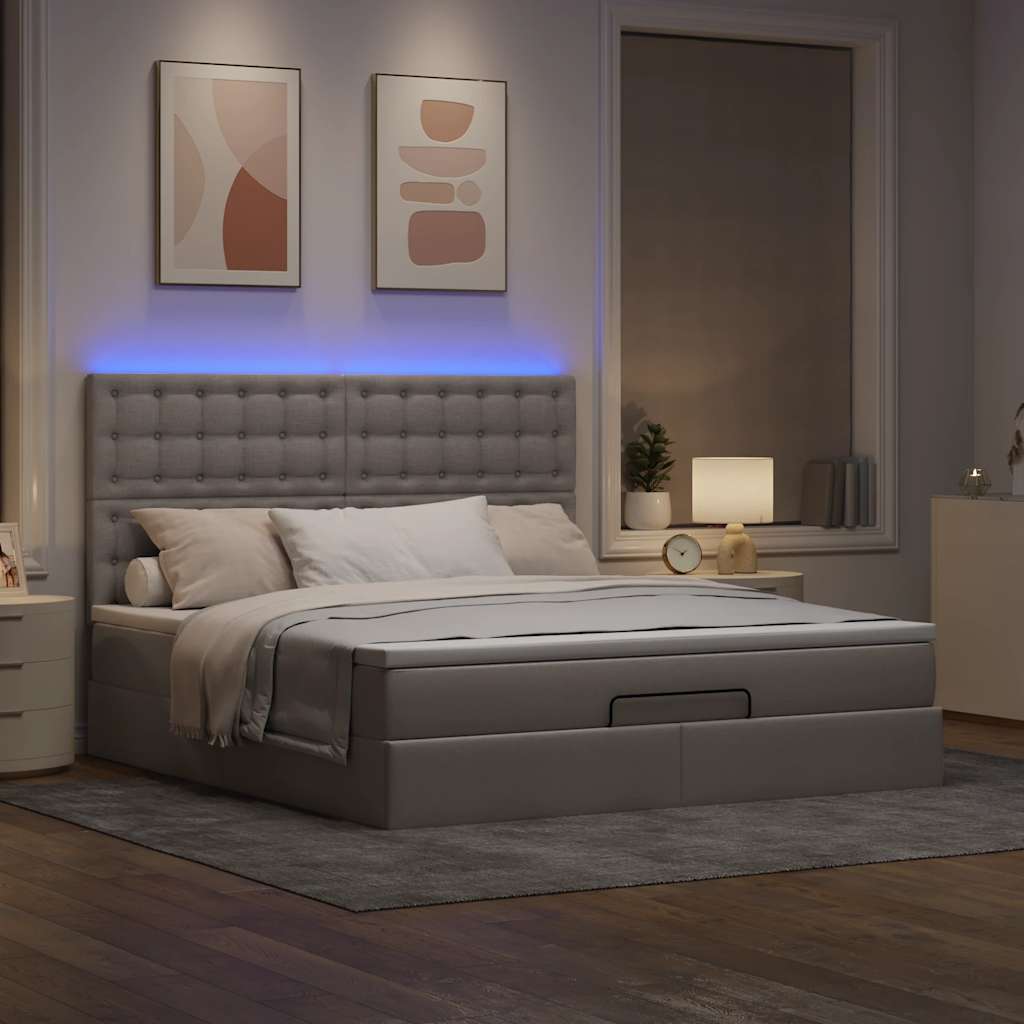 Moldura de cama otomana com tecido taupe 180x200cm