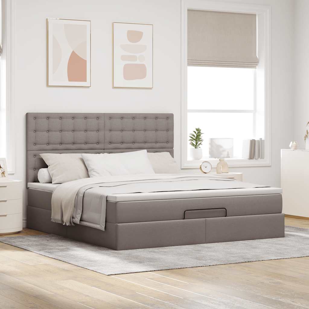 Moldura de cama otomana com tecido taupe 180x200cm