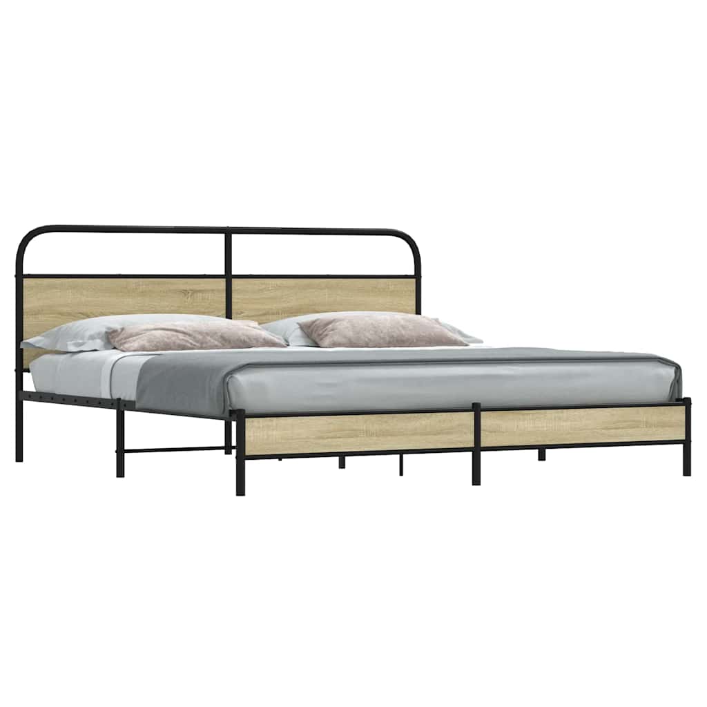 Estrutura de cama sem colchão 200x200cm metal carvalho sonoma