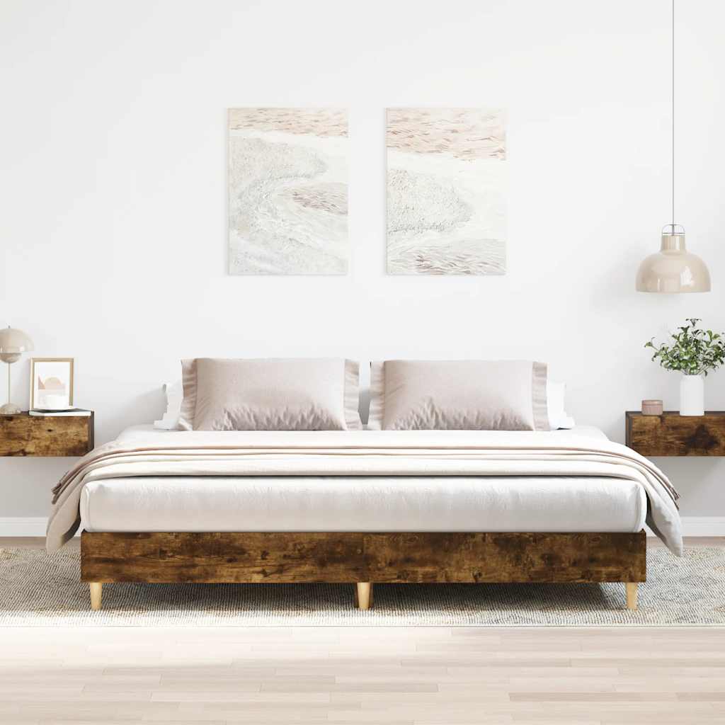 Estrutura de cama sem colchão 200x200 cm carvalho fumado