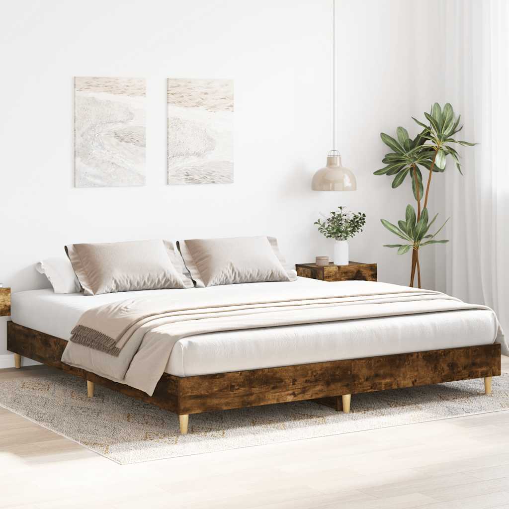 Estrutura de cama sem colchão 200x200 cm carvalho fumado