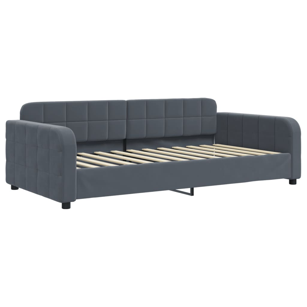 Sofá-cama c/ gavetão e colchões 90x200cm veludo cinzento-escuro