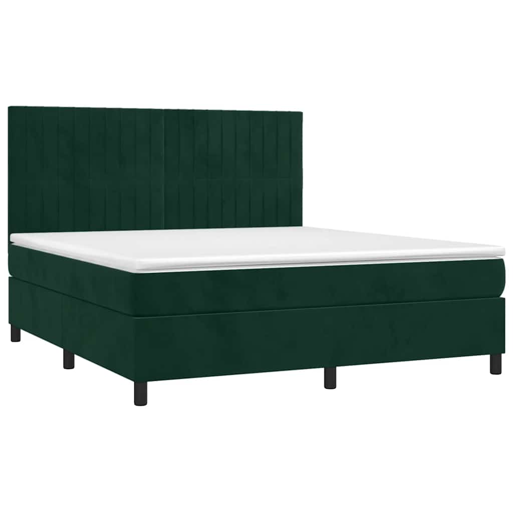 Cama com molas/colchão 160x200 cm veludo verde-escuro