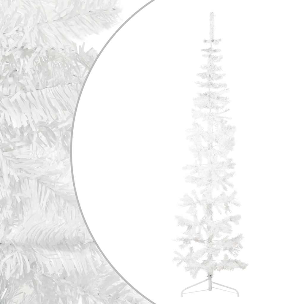 Meia árvore de natal fina com suporte 210 cm branco