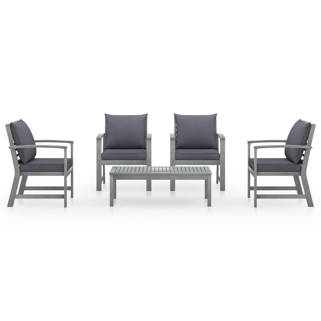 5 Pcs conj. lounge jardim c/ almofadões acácia maciça cinzento