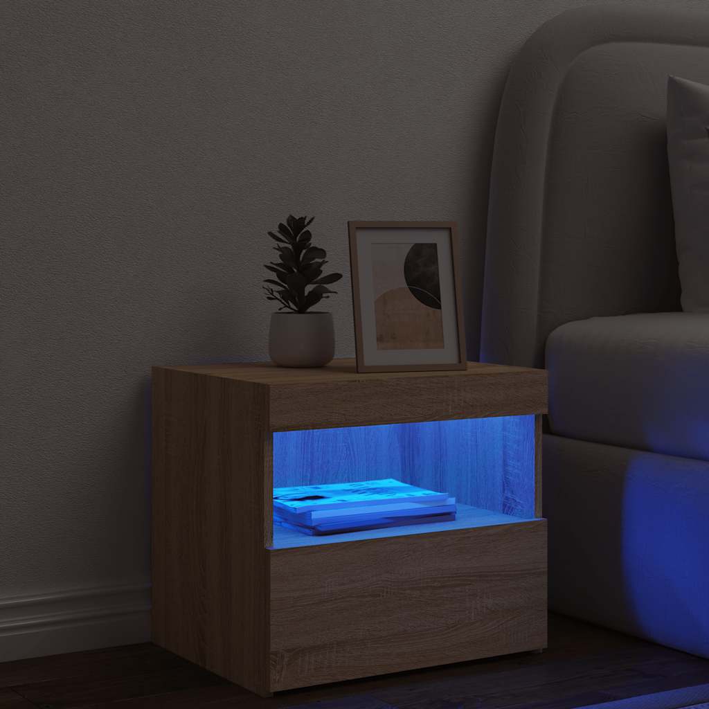 Mesa de cabeceira com luzes LED 50x40x45 cm carvalho sonoma