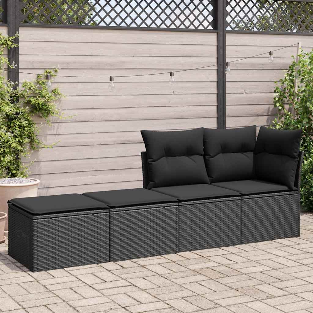 2 Pcs conjunto sofás jardim c/ almofadões vime PE/acácia preto