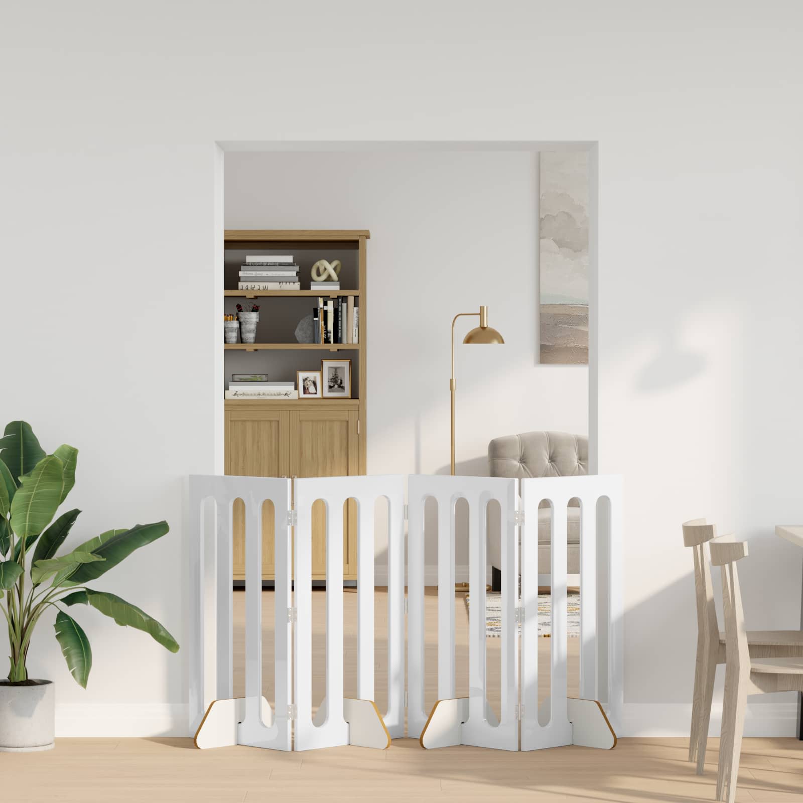 Cerca dobrável para pets 4 unid. branco alto brilho