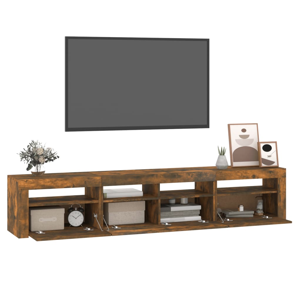 Móvel de TV com luzes LED 210x35x40 cm carvalho fumado