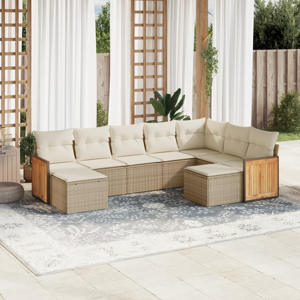 9 Pcs conjunto de sofás p/ jardim com almofadões vime PE bege