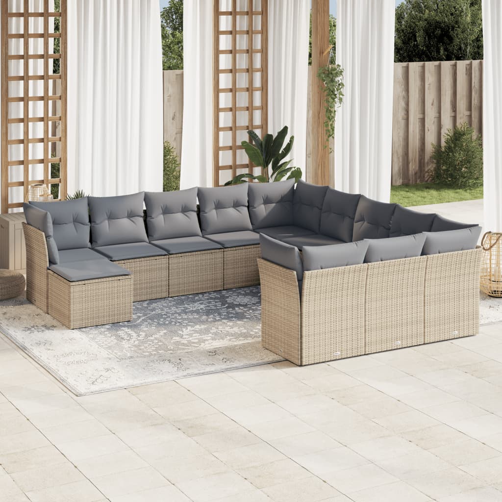 12 Pcs conjunto de sofás p/ jardim com almofadões vime PE bege