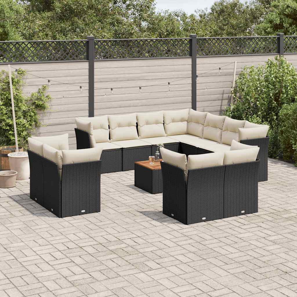 12 Pcs conjunto de sofás de jardim c/ almofadões vime PE preto