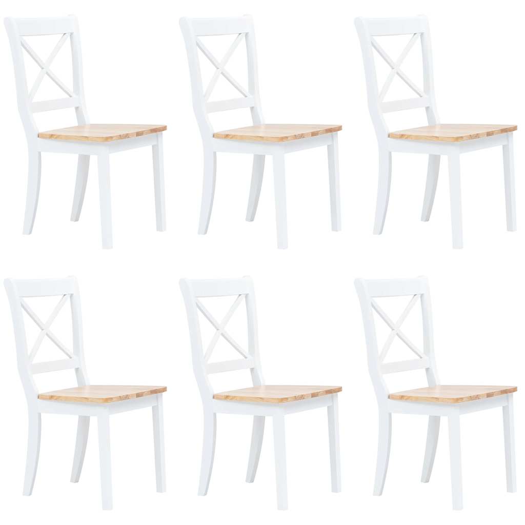 Cadeiras de jantar 6pcs seringueira maciça branco/madeira clara