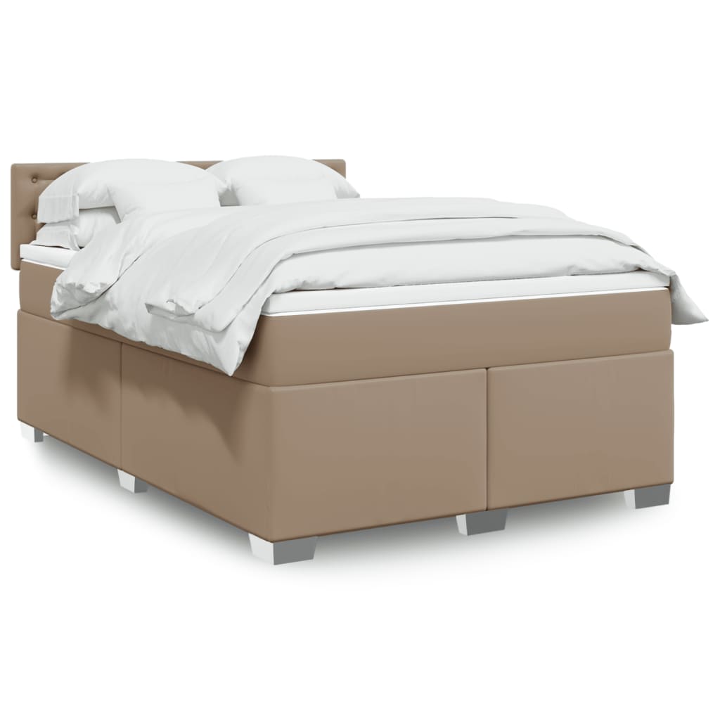 Cama com molas/colchão 140x190 cm couro artificial cappuccino