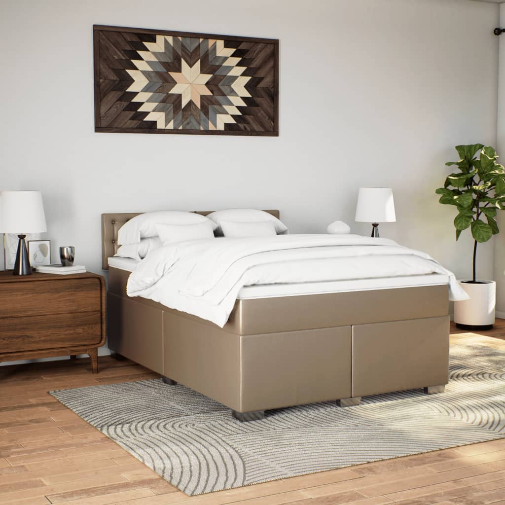 Cama com molas/colchão 140x190 cm couro artificial cappuccino