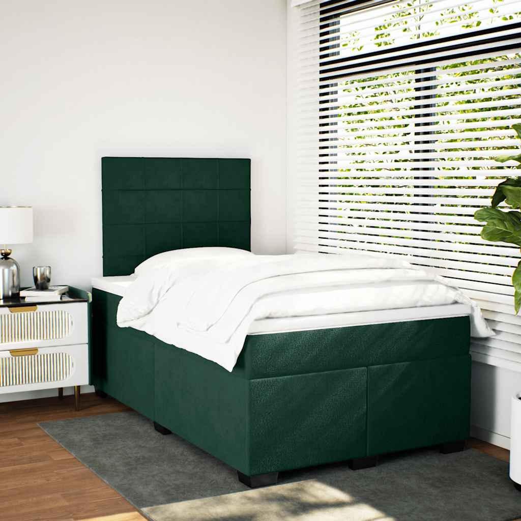 Cama boxspring com colchão 120x190 cm veludo verde-escuro