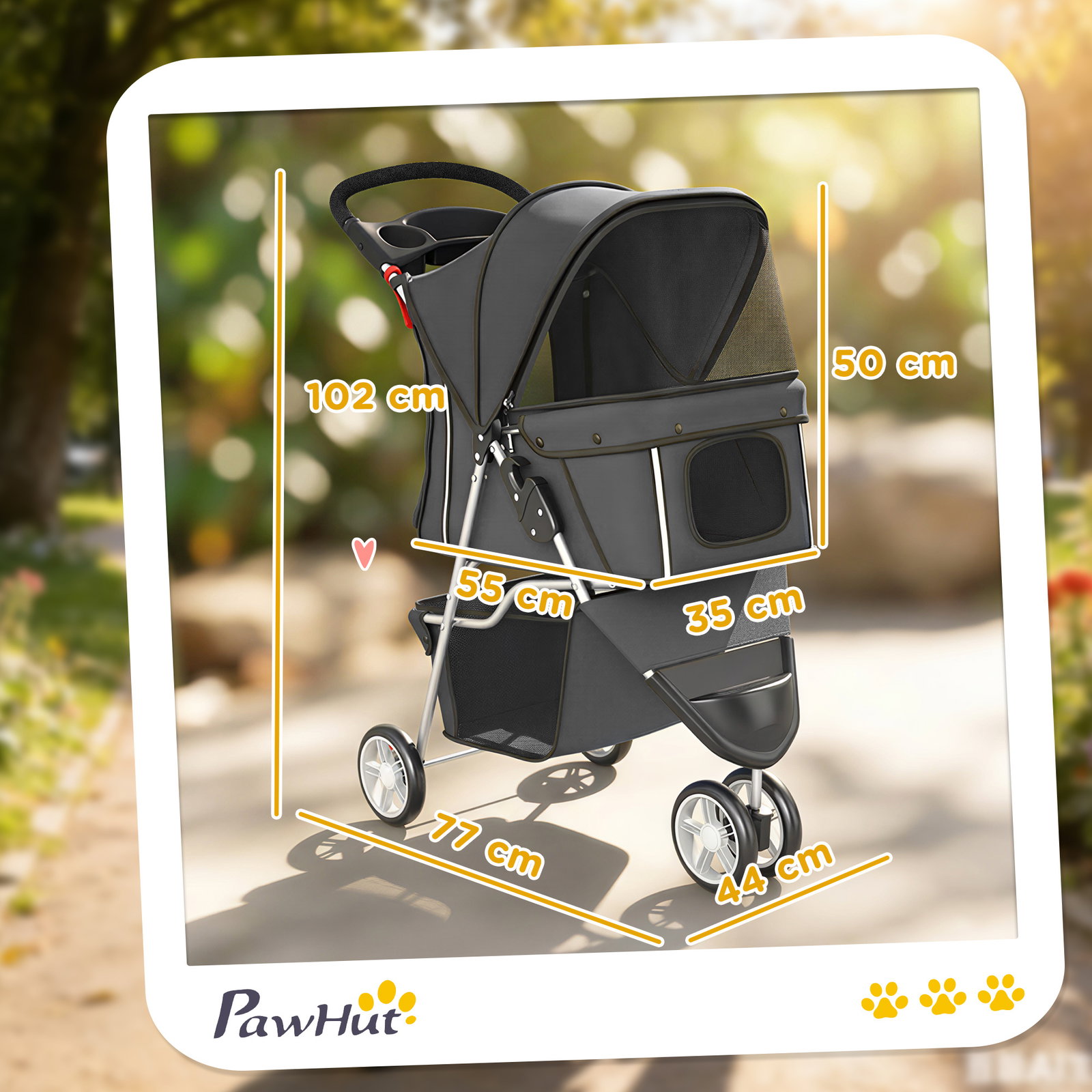 Carrinho para cães pequenos com cesto de arrumação janelas em rede e cinto de segurança 77x44x102 cm cinzento escuro
