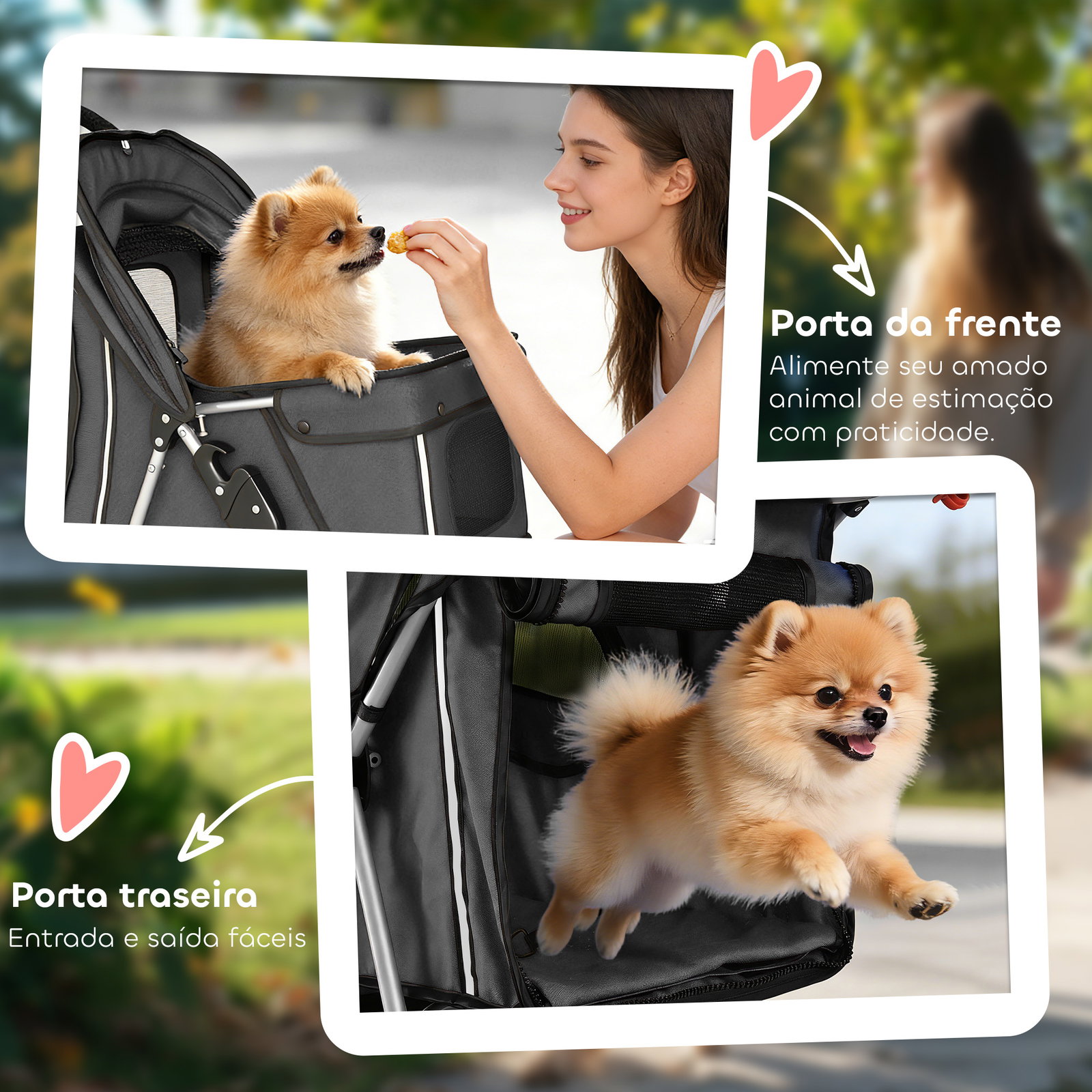 Carrinho para cães pequenos com cesto de arrumação janelas em rede e cinto de segurança 77x44x102 cm cinzento escuro