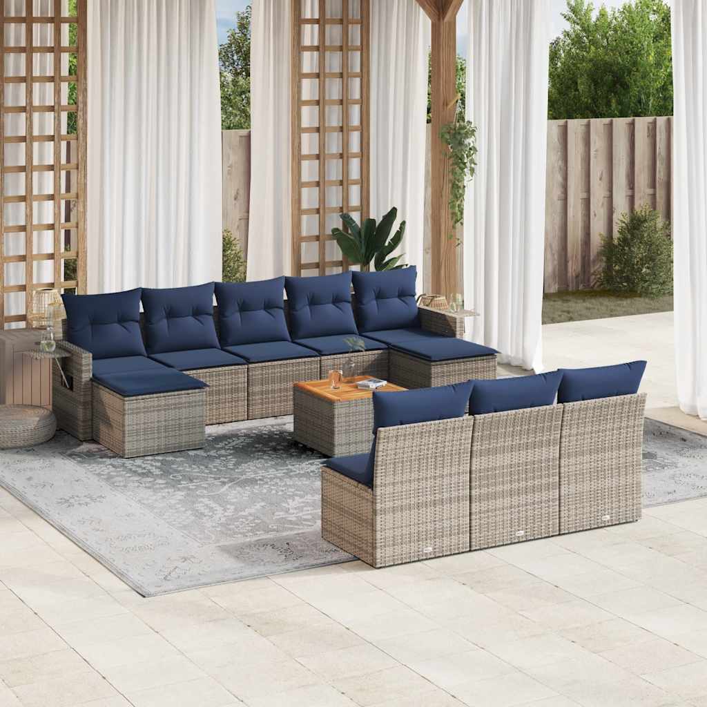Conjunto de sofá de jardim com 11 peças e almofadas em rattan sintético cinza
