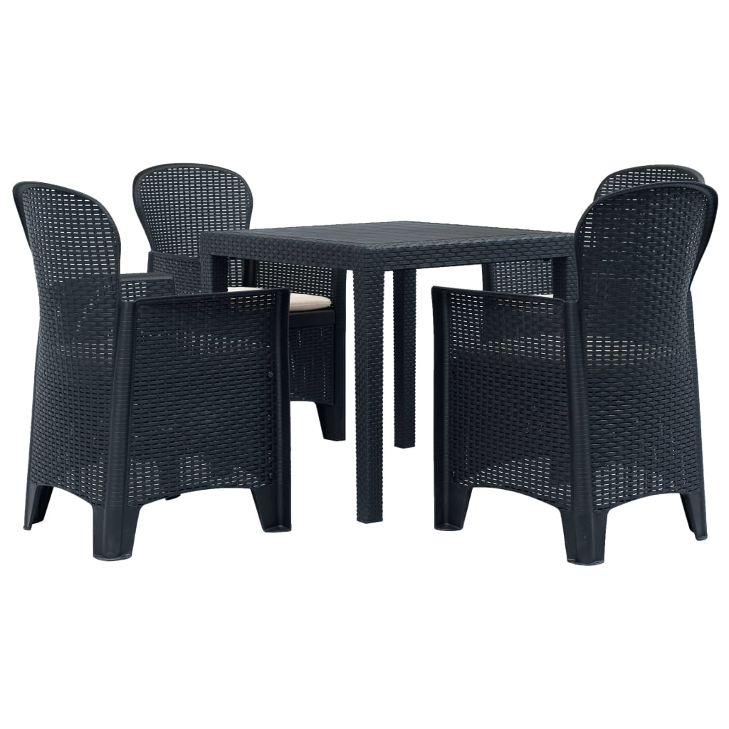 Conj. jantar p/ exterior 5 pcs plástico antracite aspeto vime