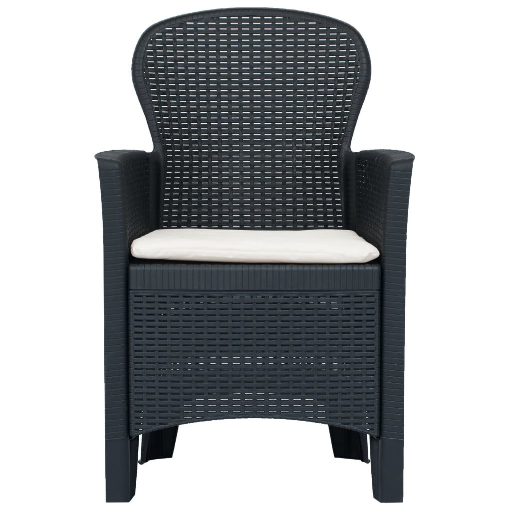 Conj. jantar p/ exterior 5 pcs plástico antracite aspeto vime