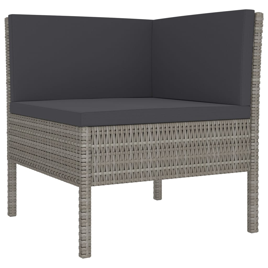 5 Pcs conjunto lounge de jardim c/ almofadões vime PE cinzento