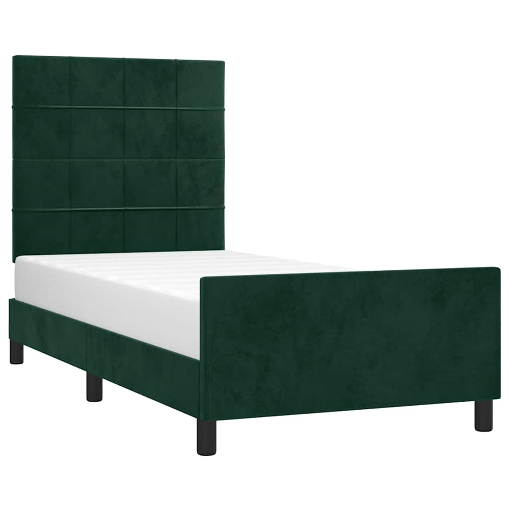 Estrutura de cama sem colchão 90x200 cm veludo verde-escuro