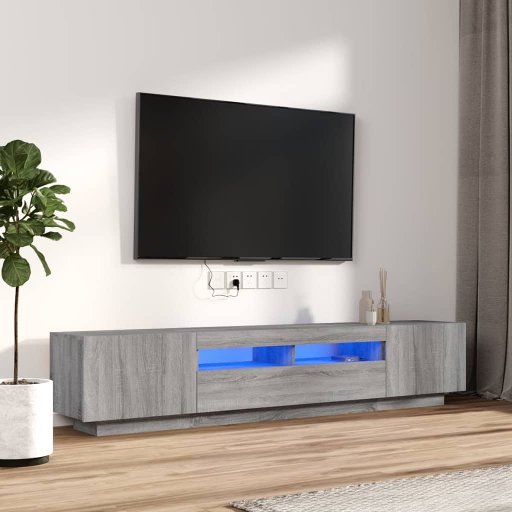 Conjunto móveis de TV 2 pcs c/ leds madeira cinzento-claro