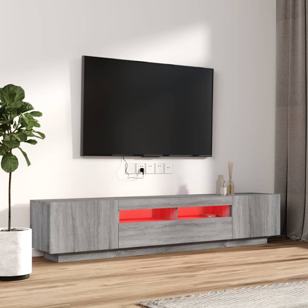 Conjunto móveis de TV 2 pcs c/ leds madeira cinzento-claro