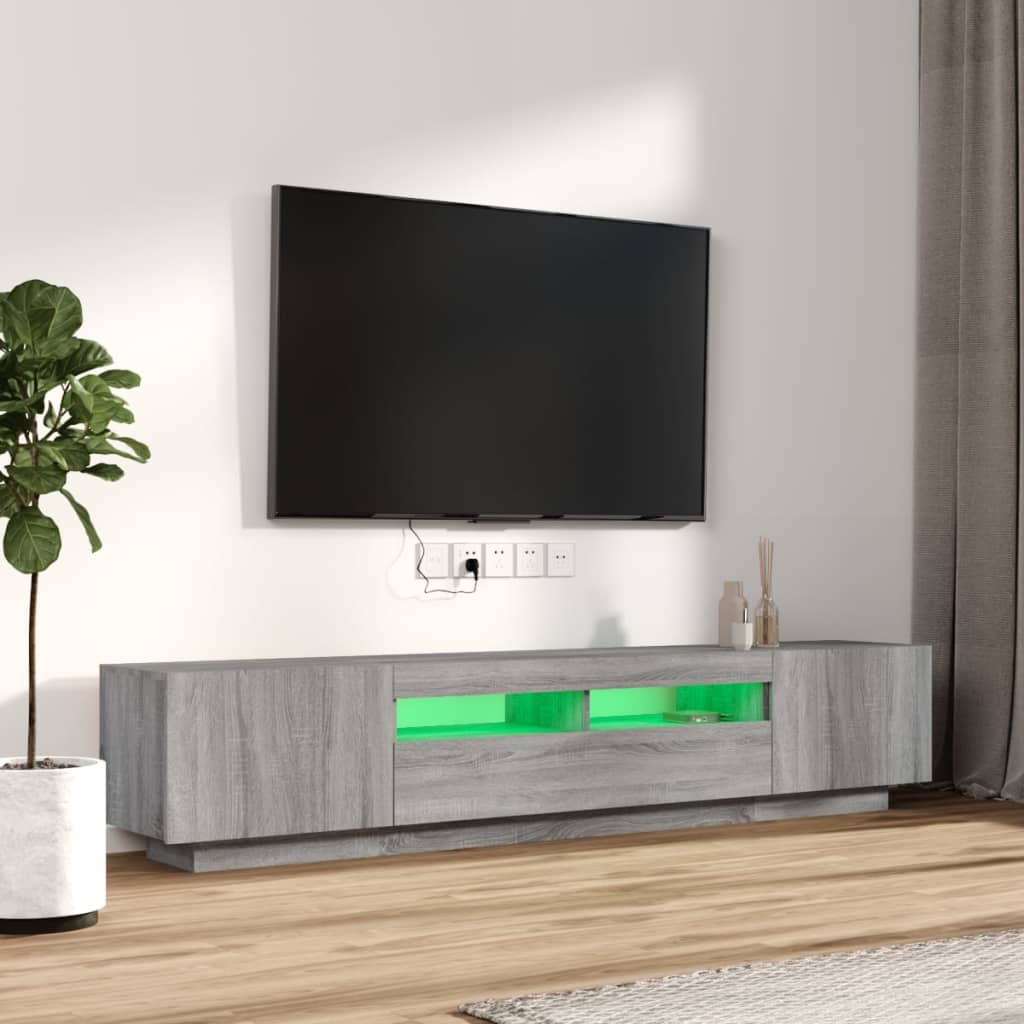 Conjunto móveis de TV 2 pcs c/ leds madeira cinzento-claro