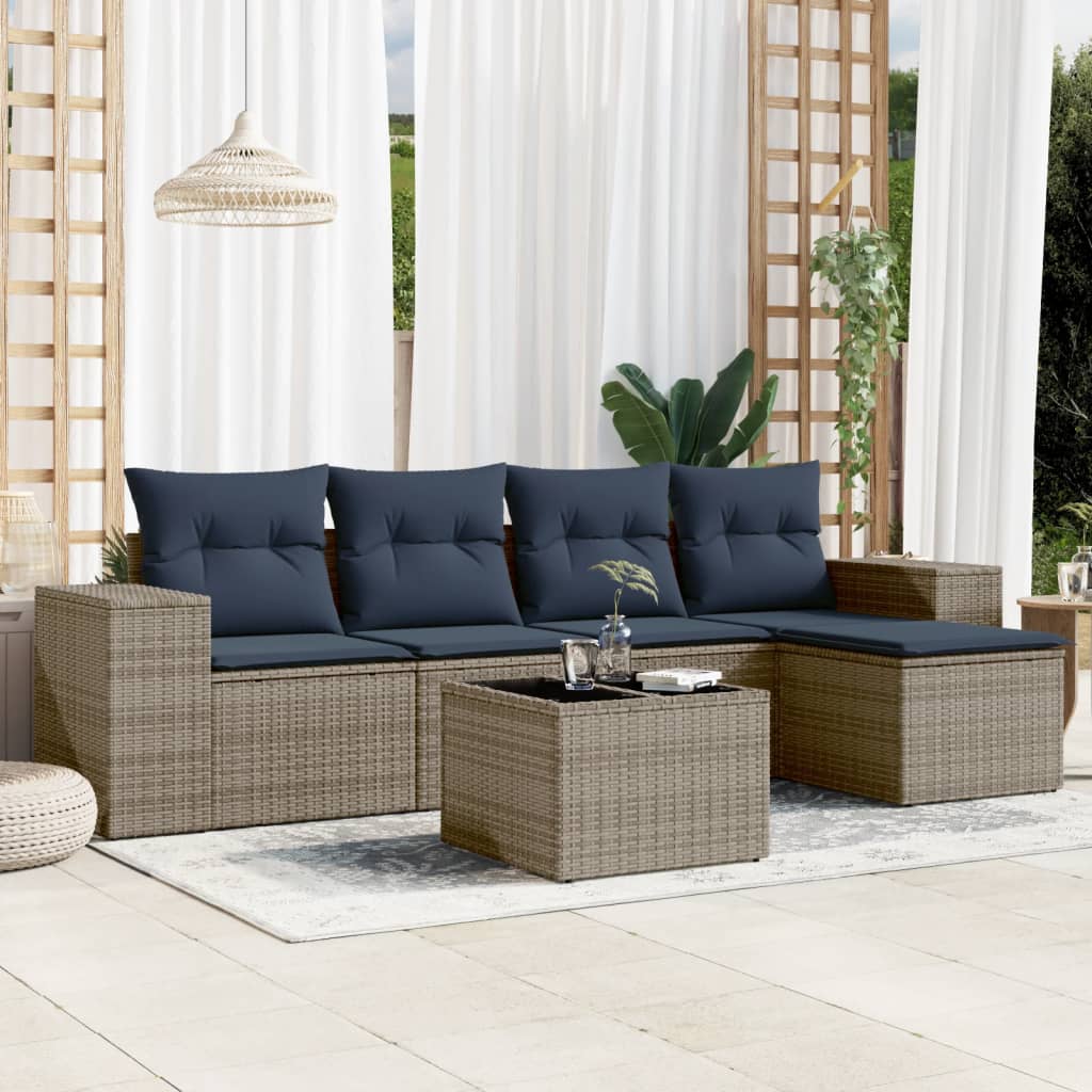 Conjunto de sofá de jardim com 6 peças e almofadas em rattan sintético cinza