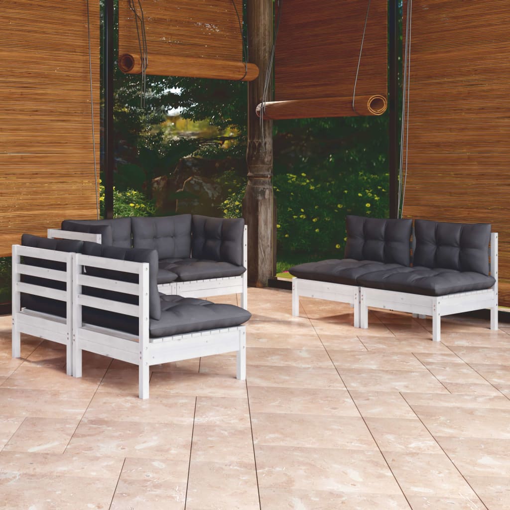 6 Pcs conj. lounge de jardim c/ almofadões pinho maciço