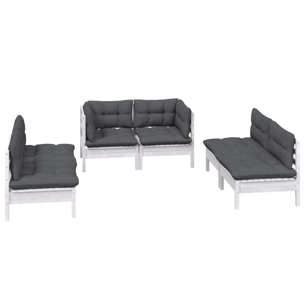 6 Pcs conj. lounge de jardim c/ almofadões pinho maciço