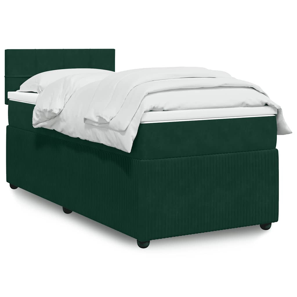 Cama com molas/colchão 80x200 cm veludo verde-escuro
