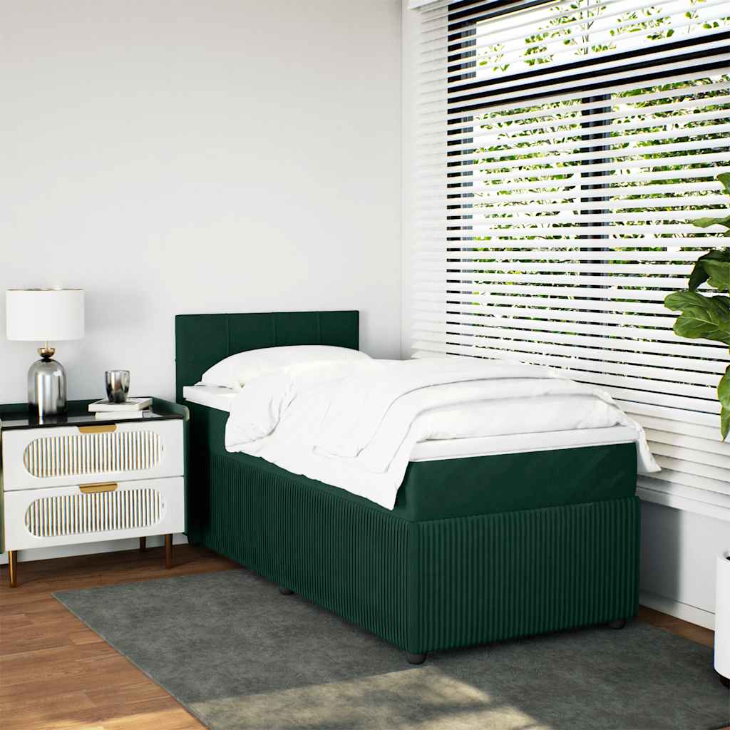 Cama com molas/colchão 80x200 cm veludo verde-escuro