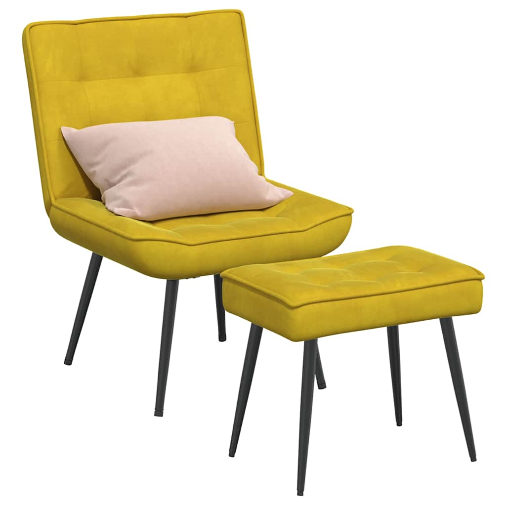 Cadeira de relaxamento com banco em veludo amarelo