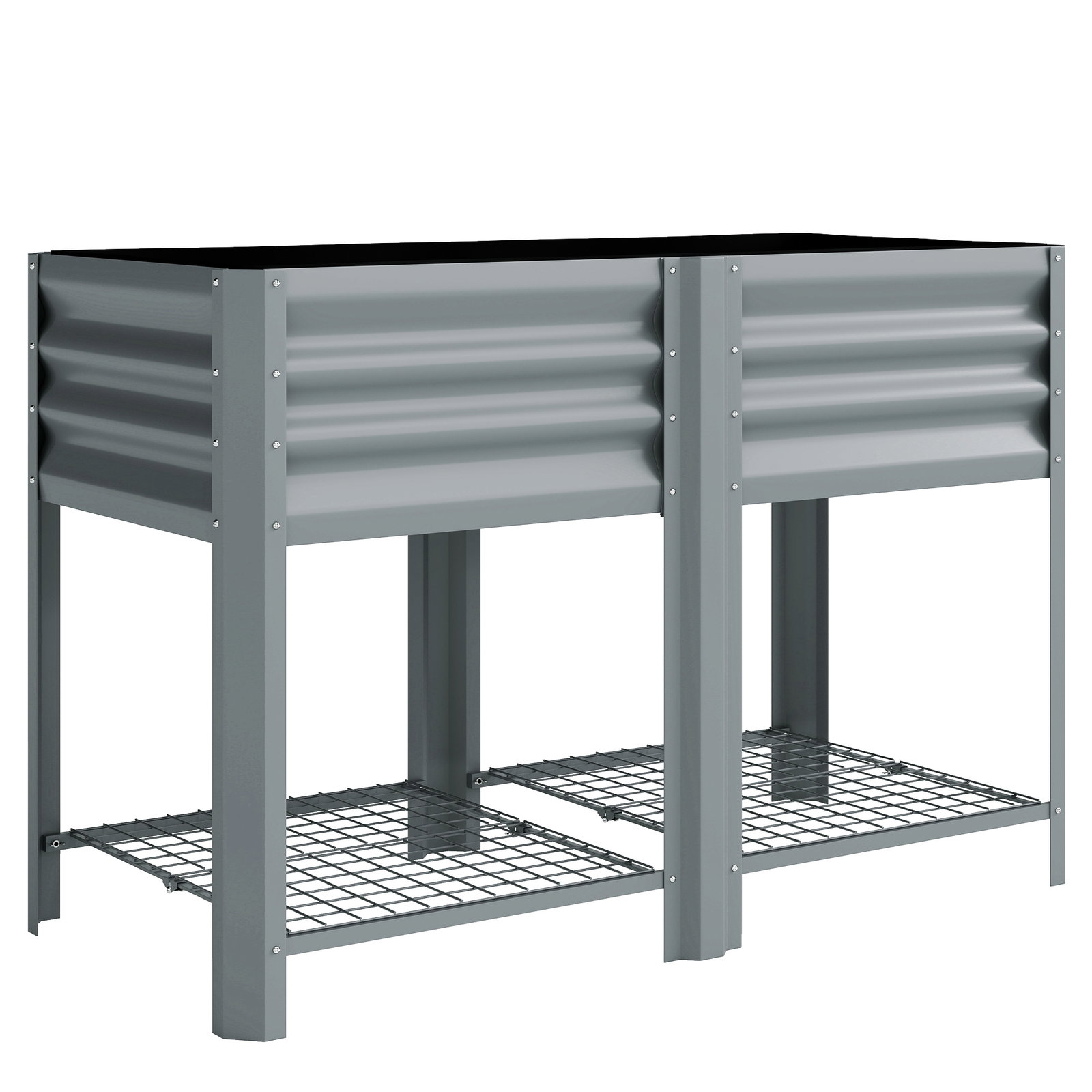 Horta elevada com prateleira inferior, mesa de cultivo em metal galvanizado com forro 120x55x80 cm cinzento prateado