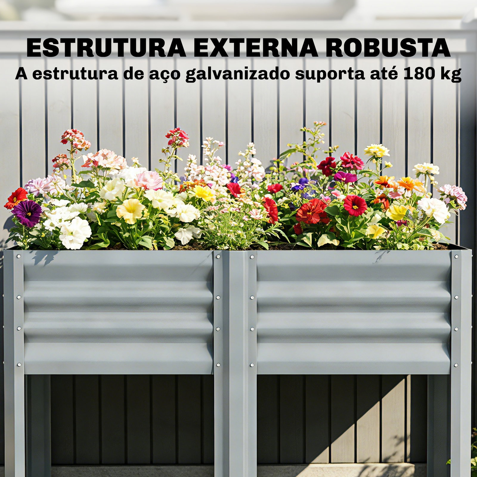Horta elevada com prateleira inferior, mesa de cultivo em metal galvanizado com forro 120x55x80 cm cinzento prateado