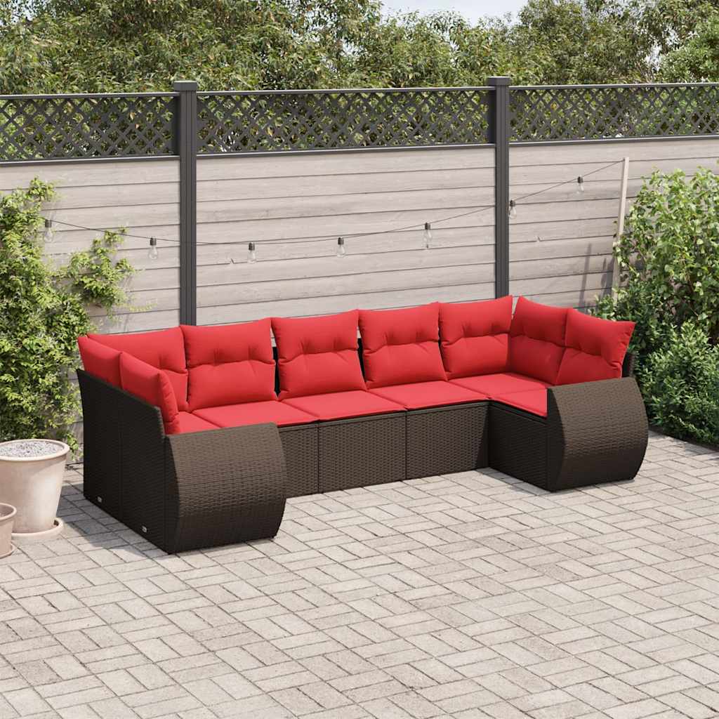 Conjunto de sofá de jardim com 7 peças e almofadas em rattan sintético marrom