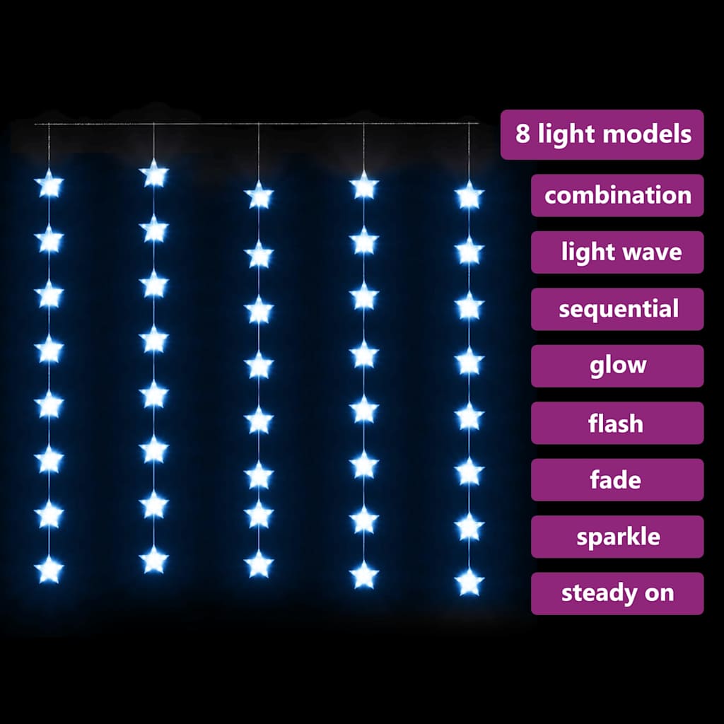 Cortina iluminação c/ estrelas 200 leds 8 funções azul